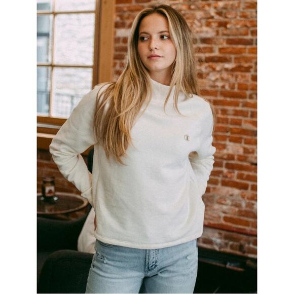 Champion powerblend mock neck Cream /gold Sweatshirt size M - Picture 4 of 7